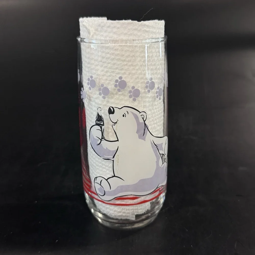 Coca Cola Polar Bear‎ Drinking Glass Tumbler  Vintage 90s Anchor Hocking W Label